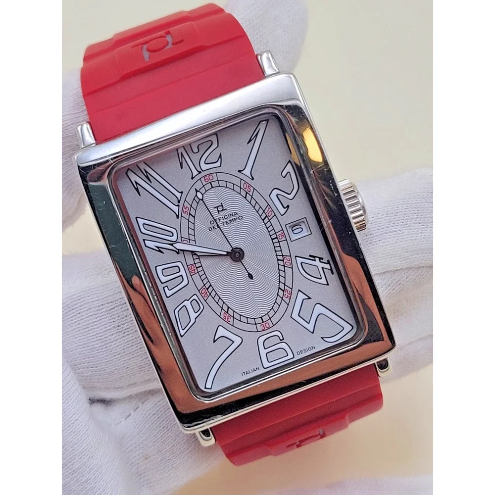 Officina Del Tempo OT1029 Wristwatch Stainless Steel Red Rubber Strap Modern